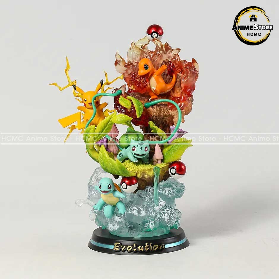 Mô hình Pokemon Evolution Pikachu - Charmander - Bulbasaur - Squirtle có led trang trí