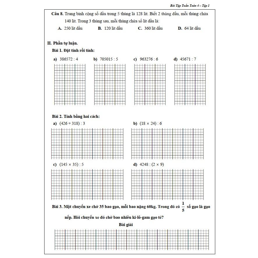 Combo Bài Tập Tuần Toán và Tiếng Việt 4 - Học kỳ 1 (2 cuốn)