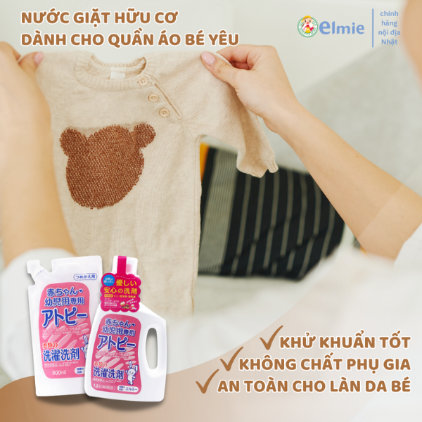 Nước giặt quần áo Elmie không chất phụ gia dành cho trẻ sơ sinh và trẻ nhỏ - 1200ml