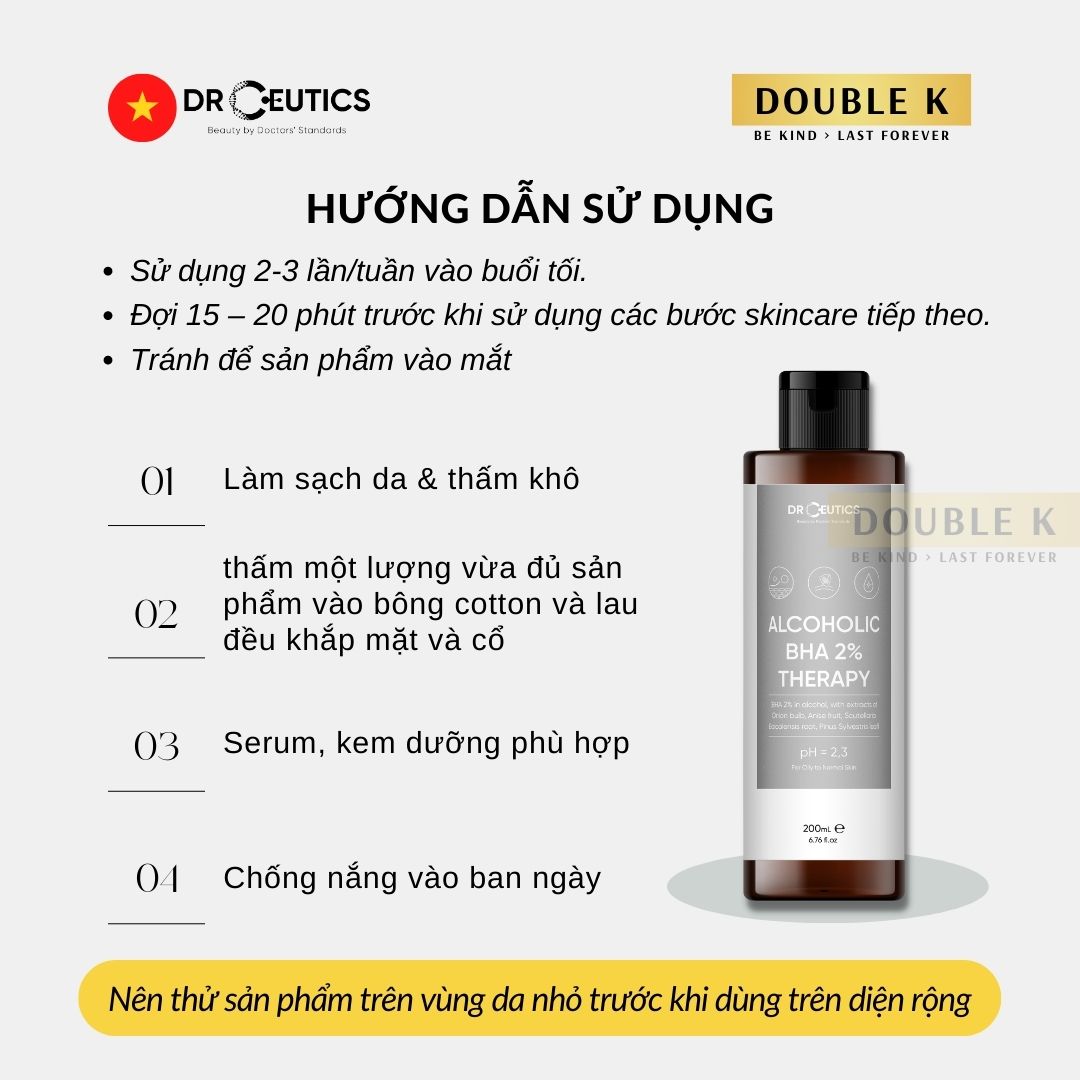 DrCeutics Alcoholic BHA 2% Therapy - Giảm và Ngừa Mụn, Loại Bỏ Tế Bào Chết, Mềm Mịn Da - Double K