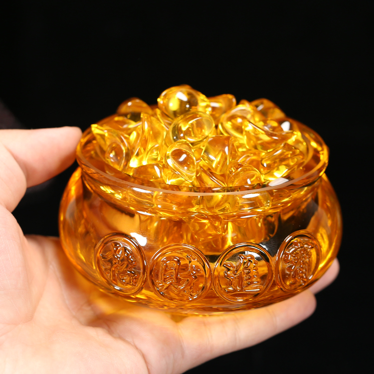 Combo Bát Tụ Tài Chiêu Tài Lộc Thỏi Vàng Size 8cm kèm 60 thỏi vàng 1.5cm và 1 thỏi 6cm