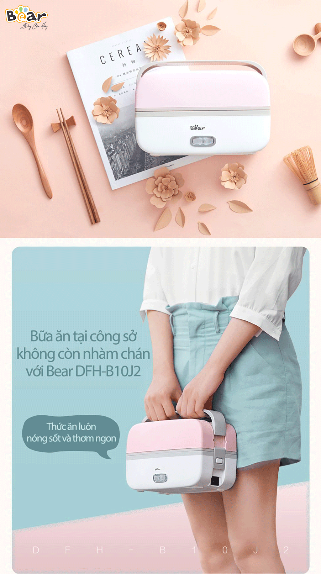 Hộp Cơm Điện Giữ Nhiệt BEAR DFH-B10J2 - Hàng Chính Hãng