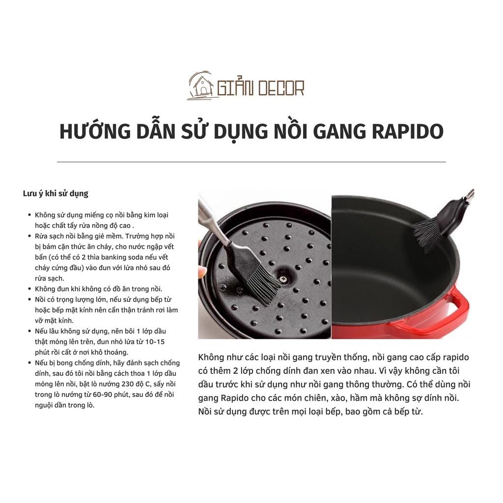 Nồi gang Rapido đúc nguyên khối, chống dính 2 lớp, dùng được cho bếp từ và bếp hồng ngoại