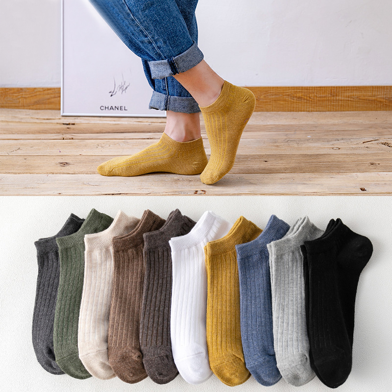 Set 10 Đôi Tất Vớ Nam Cổ Ngắn Sắc Màu, Tất Đi Giày Lười