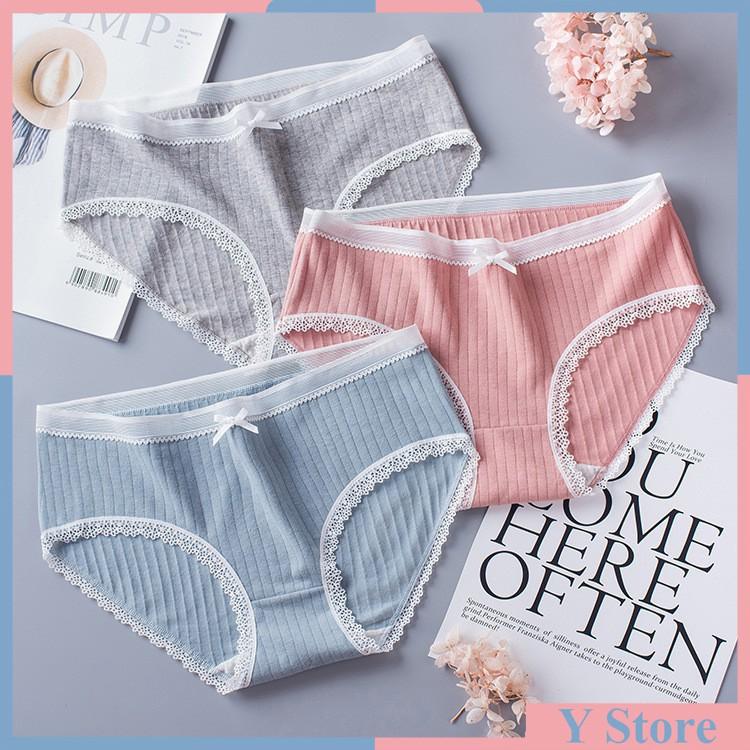 Quần Lót Cotton Tăm Viền Ren xuất Nhật QL06