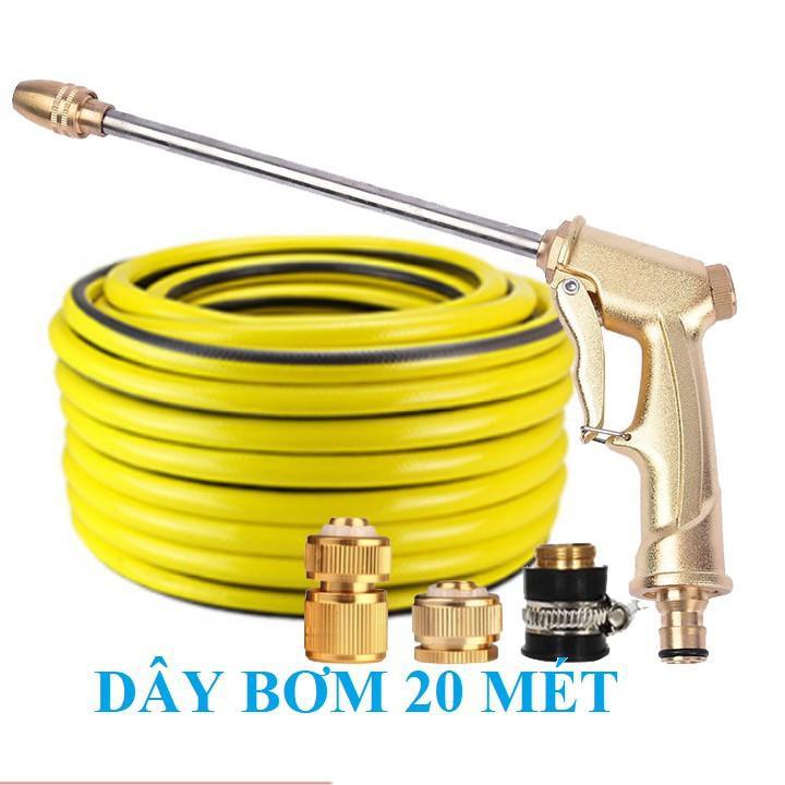 Bộ dây vòi xịt nước rửa xe, tưới cây . tăng áp 3 lần, loại 20m 206701-3 đầu đồng, cút đồng TL