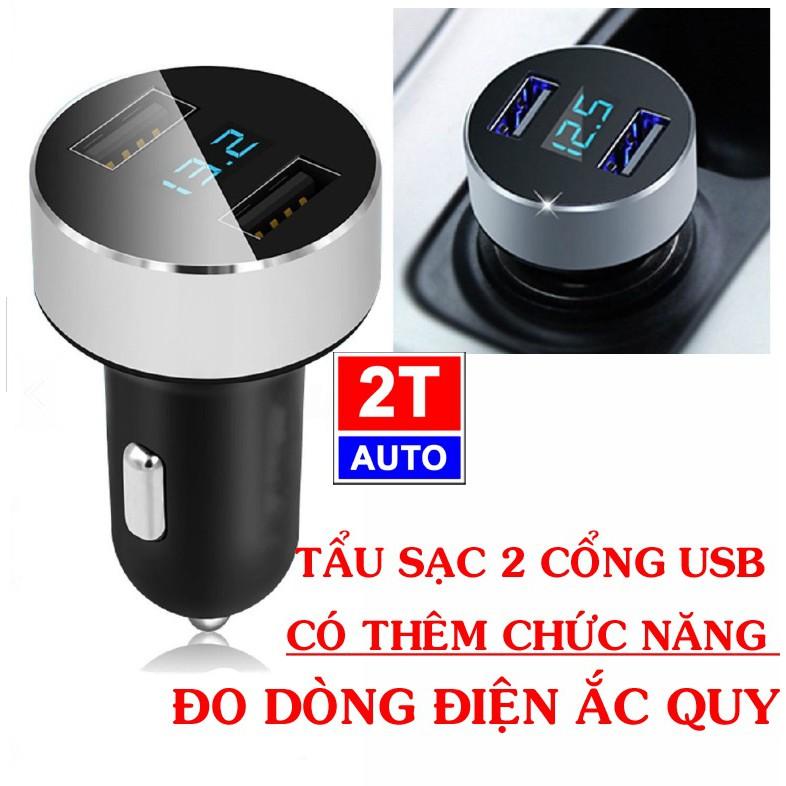 Tẩu sạc 2 cổng USB 3.1A tích hợp vôn kế đo dòng điện ắc quy cho xe hơi phiên bản mới-12V-24V:  SKU:603