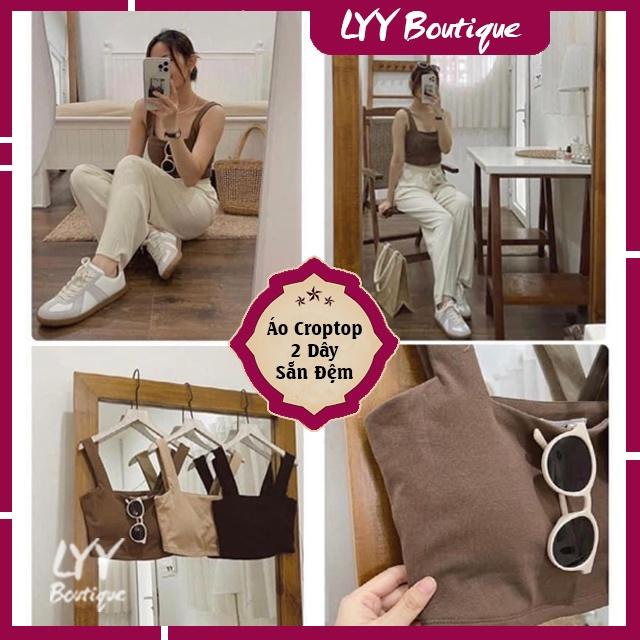 Áo croptop 2 dây bản to có sẵn đệm mút ngực freesize 3 mày chất đẹp