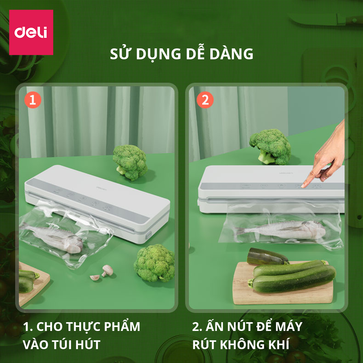 Máy hút chân không túi nhám hàn miệng túi bảo quản thực phẩm dồ dùng Deli - Hàng chính hãng - 14898