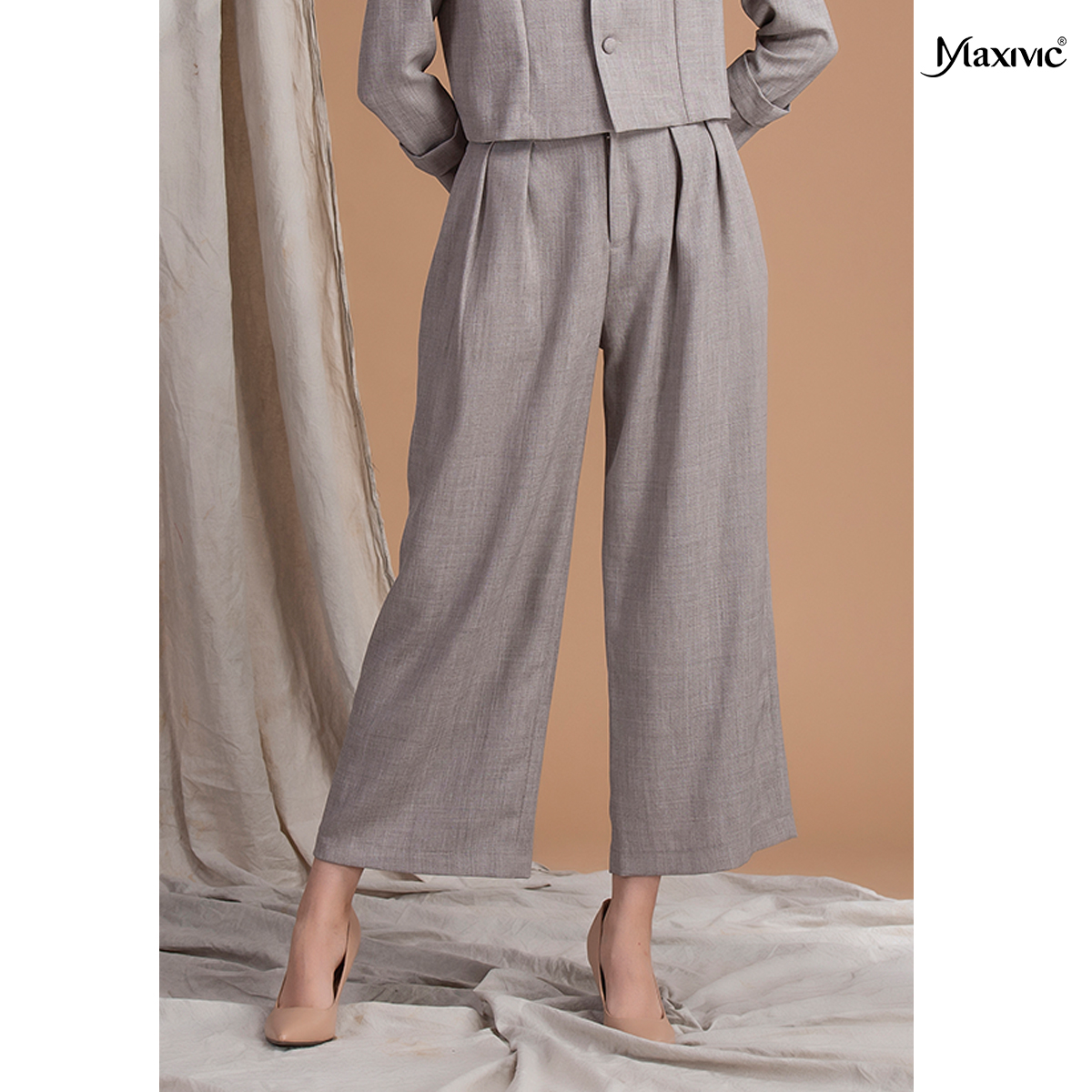 Quần tây xám đỏ cotton xô Maxivic M092318Q