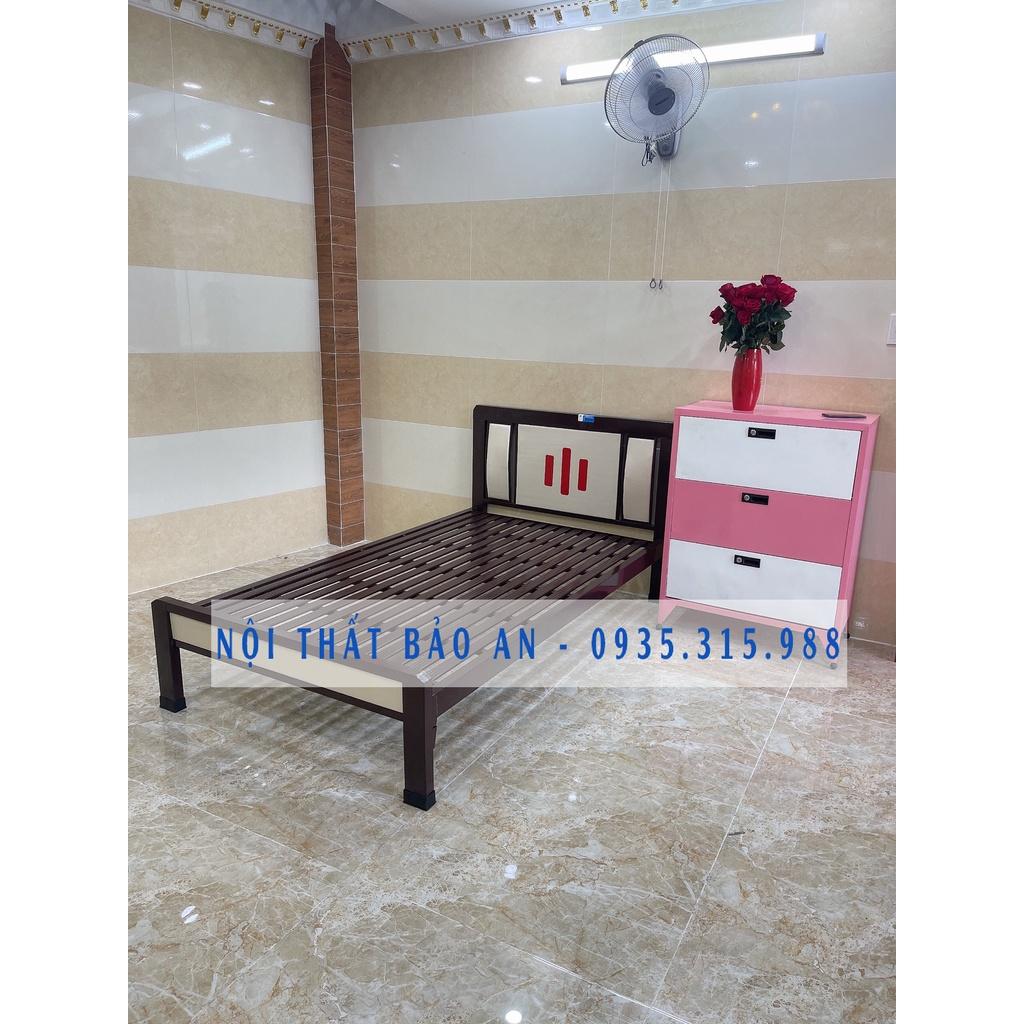 Giường sắt hộp kiểu gỗ BẢO AN 1mX2m - Mẫu 03