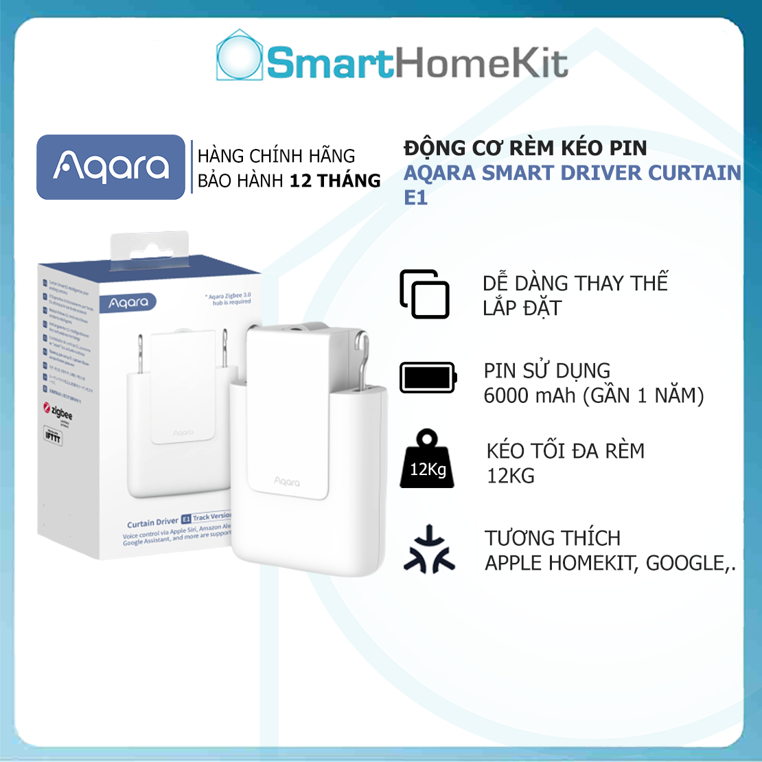 [Quốc tế] Bộ kéo rèm thông minh Aqara Curtain Driver E1 (Ray Thẳng/Ray Tròn) Dùng Pin Zigbee 3.0 - Hàng Chính Hãng - Support HomeKit, Alexa, Google Assistant and IFTTT