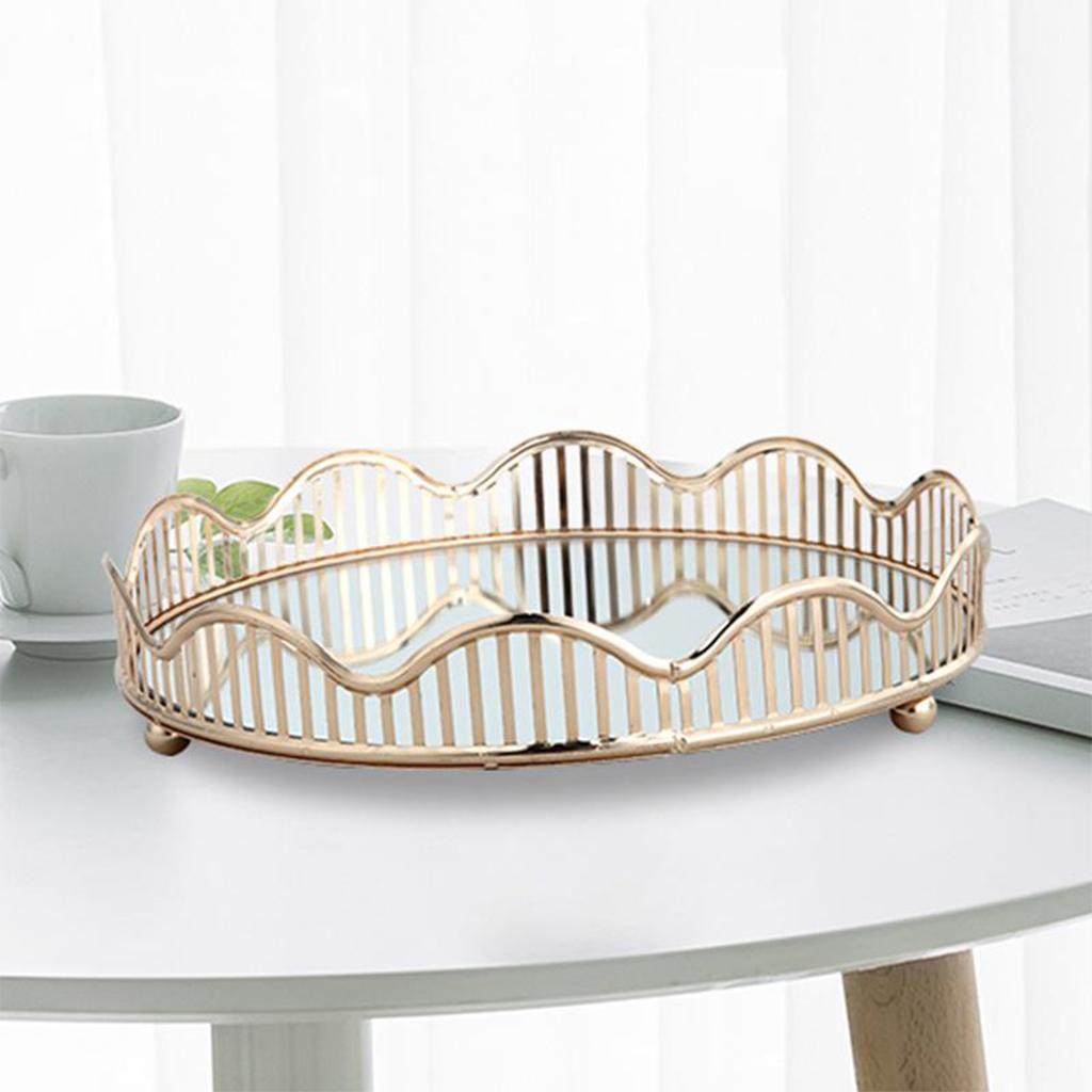 Mirrored Tray Perfume Plate Jewelry Box, Makeup Holder Bathroom Organizer
