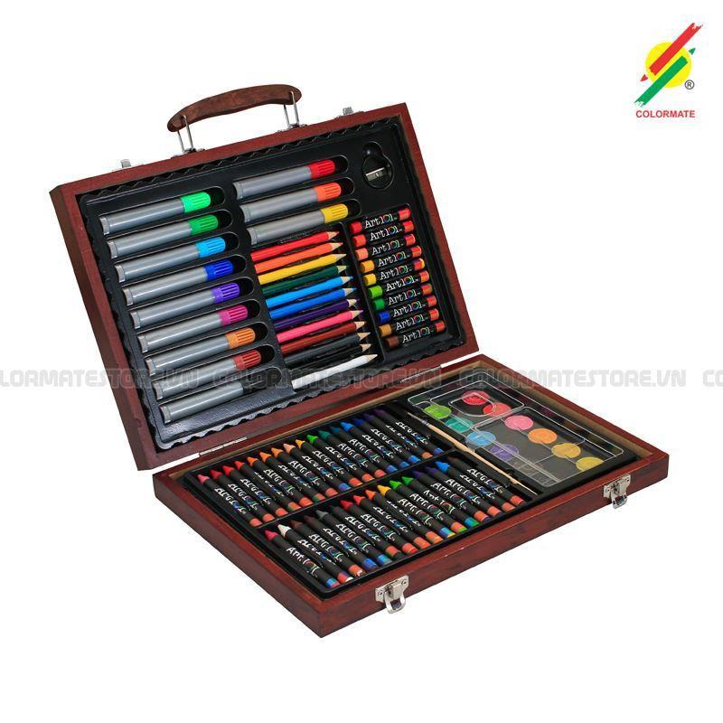 Màu vẽ đa năng Colormate hộp gỗ cao cấp 82 chi tiết, bộ màu vẽ cho bé, quà tặng cho bé - COLORMATE