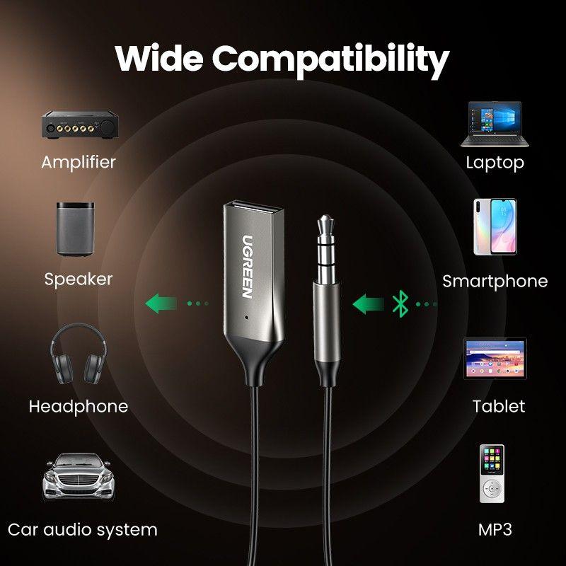 Ugreen UG70601CM309TK 1.5M dây lò xo 3.5mm v5.0 bộ nhận Bluetooth dùng cho loa hay trên xe hơi - HÀNG CHÍNH HÃNG