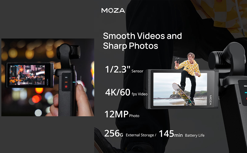 Máy Quay Phim Cầm Tay Moza Moin Camera, Độ Phân Giải Video 4K 60 Frame Ful HD 200 Frame, Pin Lithium 930Mah - Hàng Chính Hãng