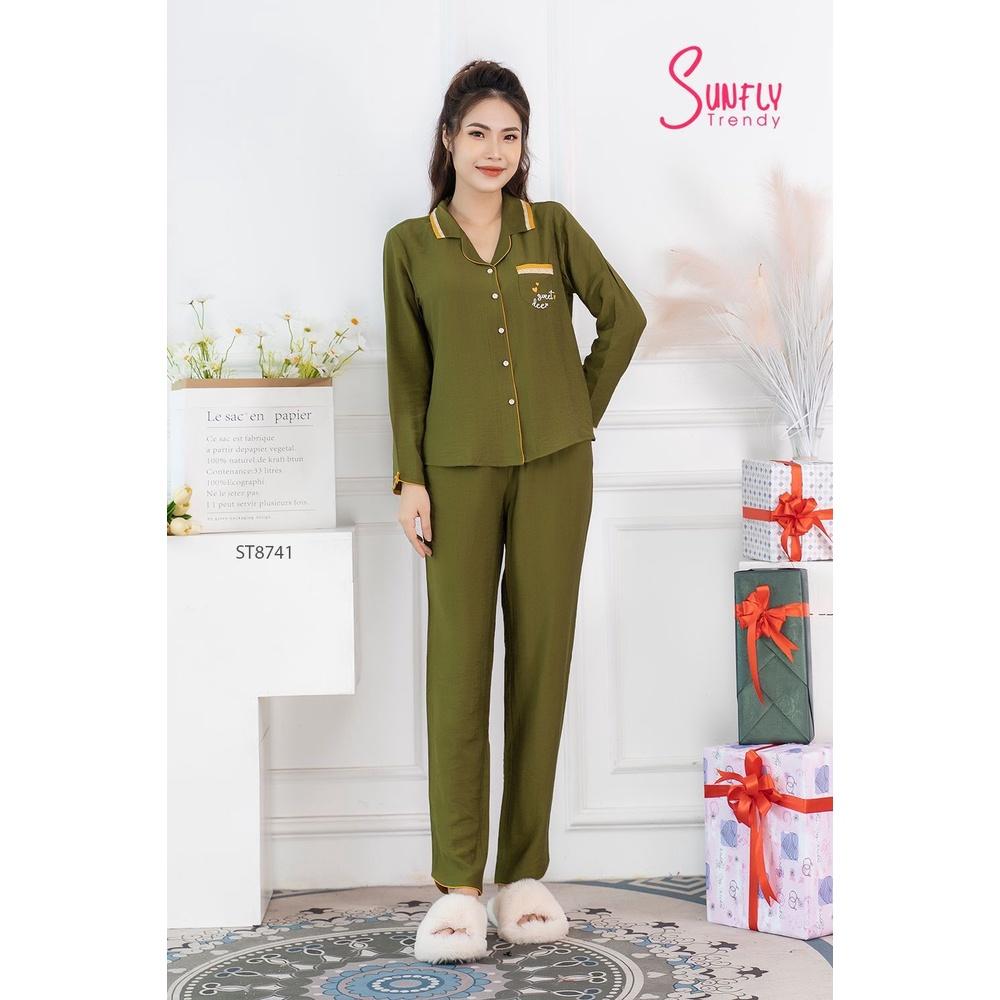 ST8741 BỘ PIJAMAS LINEN ÁO DÀI QUẦN DÀI