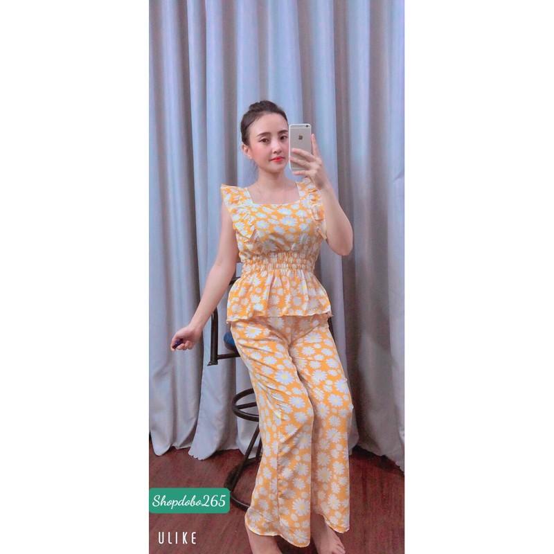 Đồ bộ nữ,đồ ngủ, đồ bộ mặc nhà vải lụa hoa cúc quần ống rộng thời trang.