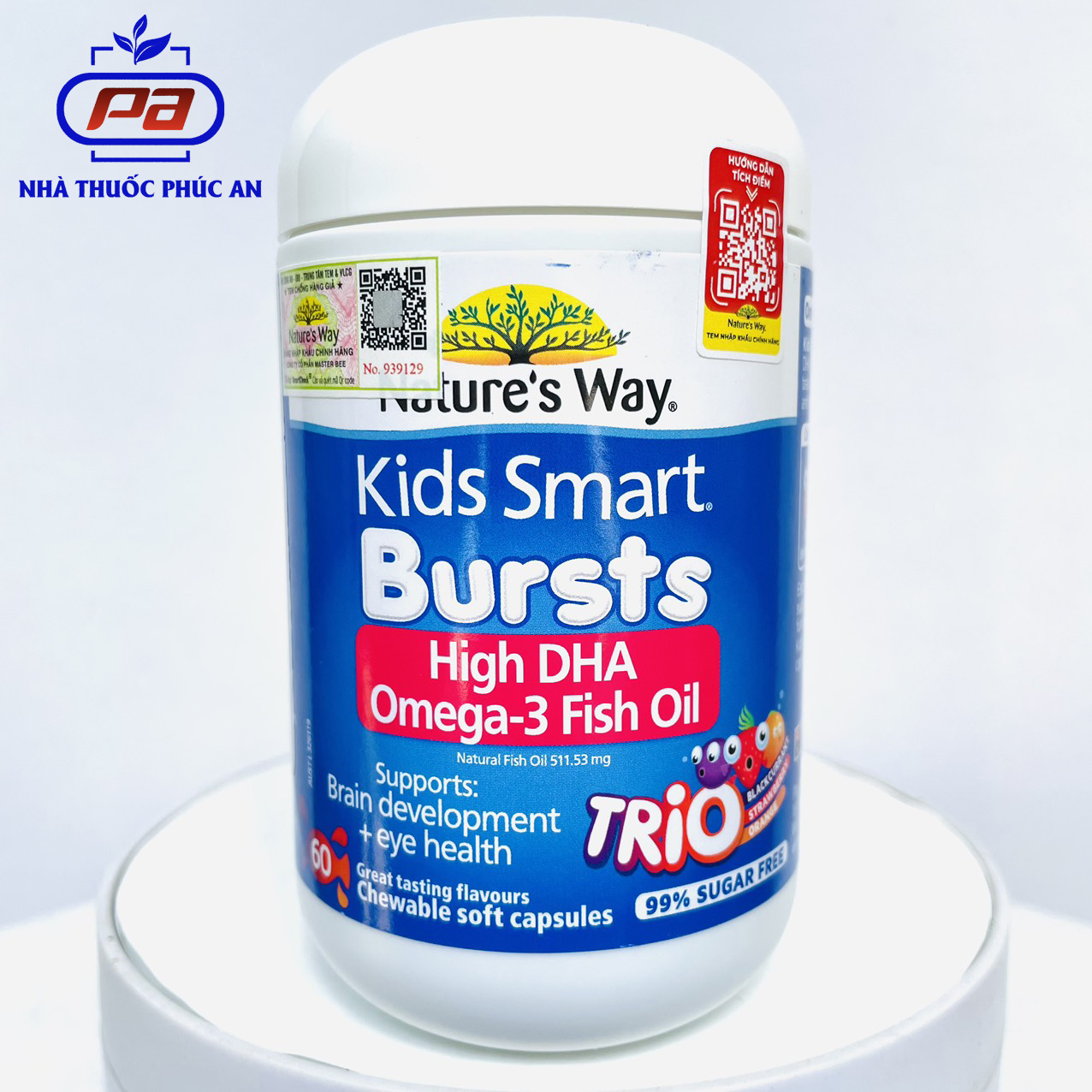 Viên nhai dầu cá Nature's Way High DHA Omega-3 Fish Oil Trio 60 viên bổ sung DHA phát triển trí tuệ cho bé