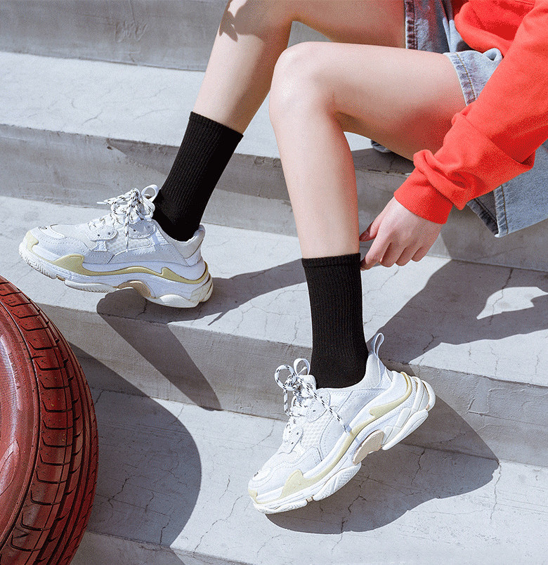 Set 5 Đôi Tất Cao Cổ Unisex Bèo Nhún Gân Tăm Style Thanh Lịch