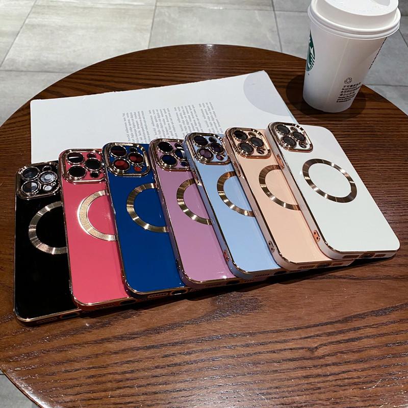 Đảm bảo chất lượng phù hợp với vỏ điện thoại di động iPhone 14 mạ điện màu trơn chải màng thấu kính từ tính MagSafe Vỏ bảo vệ Apple 13