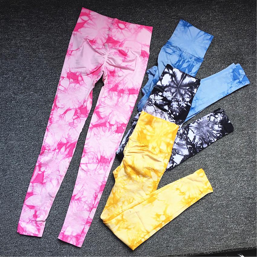 1/2/3PCS Phụ nữ nhuộm tay áo dài tay cropsit Tracks Leggings Sportswear Suit Suit Scrunch Short Set Yoga Set Color: pink pant Size: S