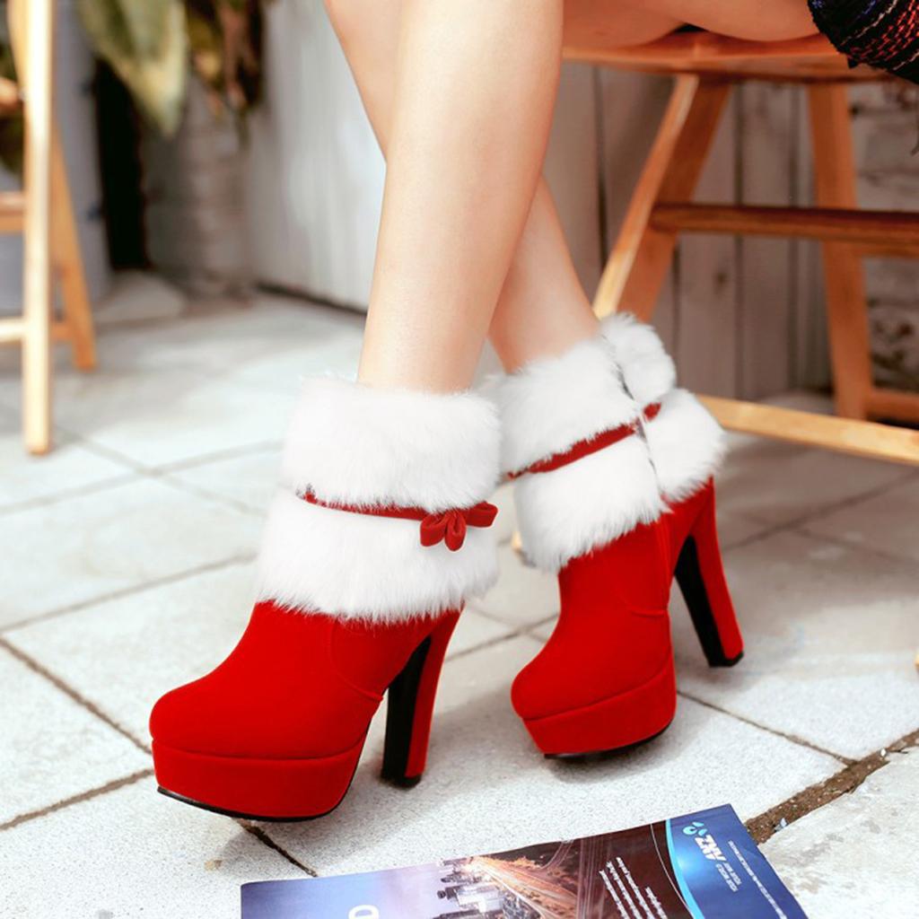 Womens Red  Suede Ankle Boots Booties for Casual Party Christmas Dress 35