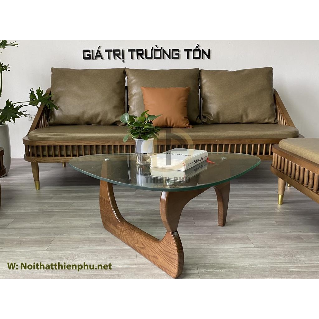 Sofa phòng khách Dedar KBH gỗ tần bì màu nâu walnut bọc da kèm bàn Noguchi