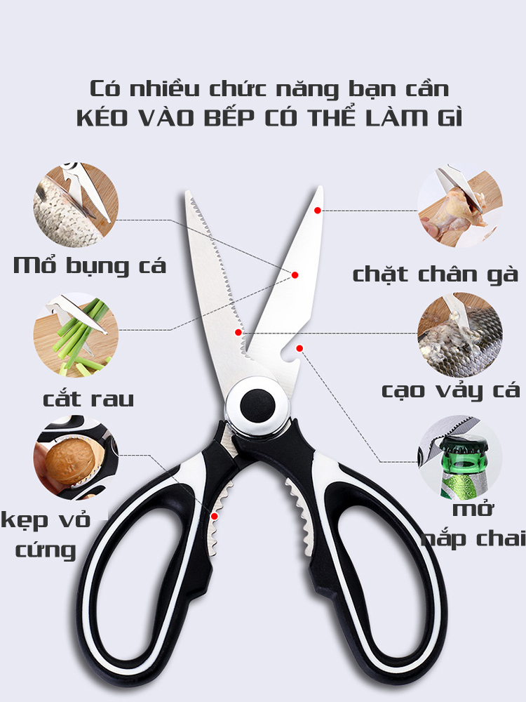 Kéo nhà bếp đa năng kéo cắt xương gà cắt thịt rau cá chuyên dụng thép không gỉ có nắp bảo vệ