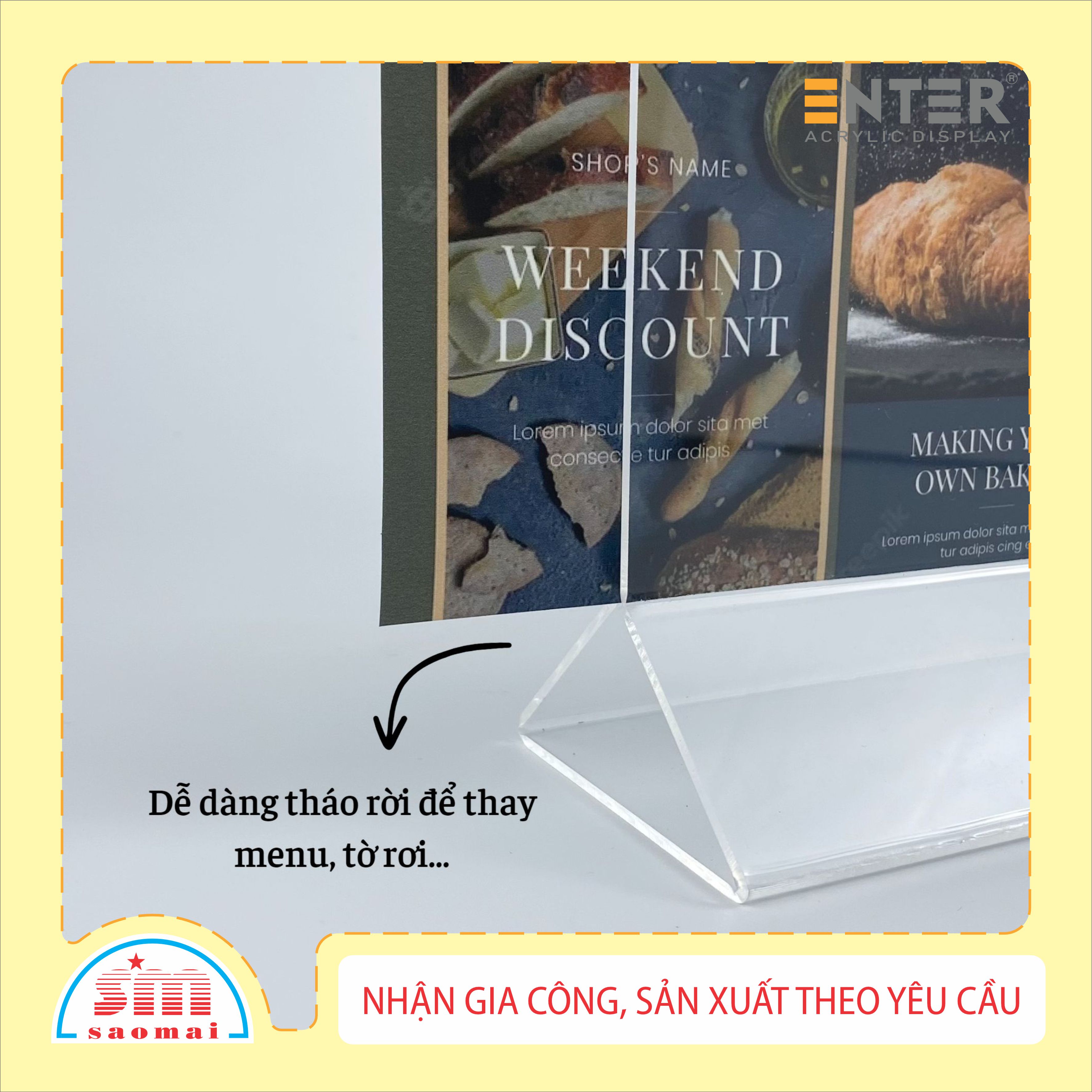 Kệ mica 2 mặt Enter E04 100x210mm chân tam giác
