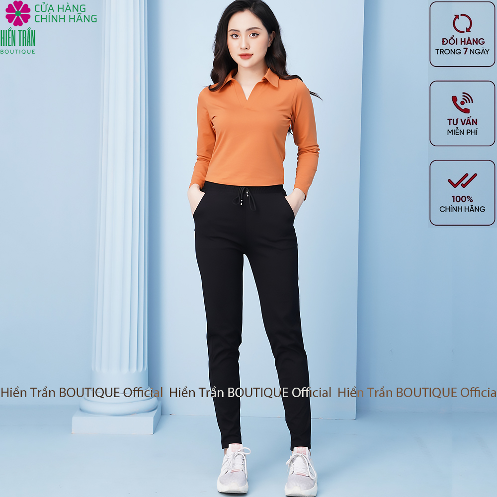 Quần jogger nữ Hiền Trần BOUTIQUE dáng dài cạp chun dây buộc kiểu dáng trơn basic