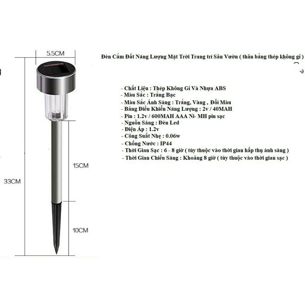 Đèn Cắm Đất Năng Lượng Mặt Trời Trang Trí Sân Vườn TN334 Thân Bọc Thép