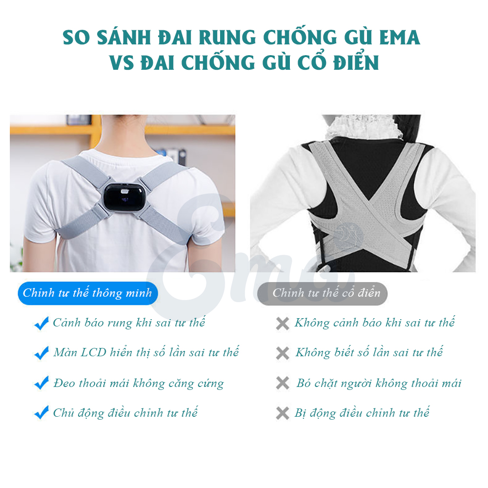 Đai rung chống gù lưng cho trẻ từ 3-16 tuổi - Thế hệ 2 cải tiến cảm biến thông minh - Rung khi ngồi sai tư thế