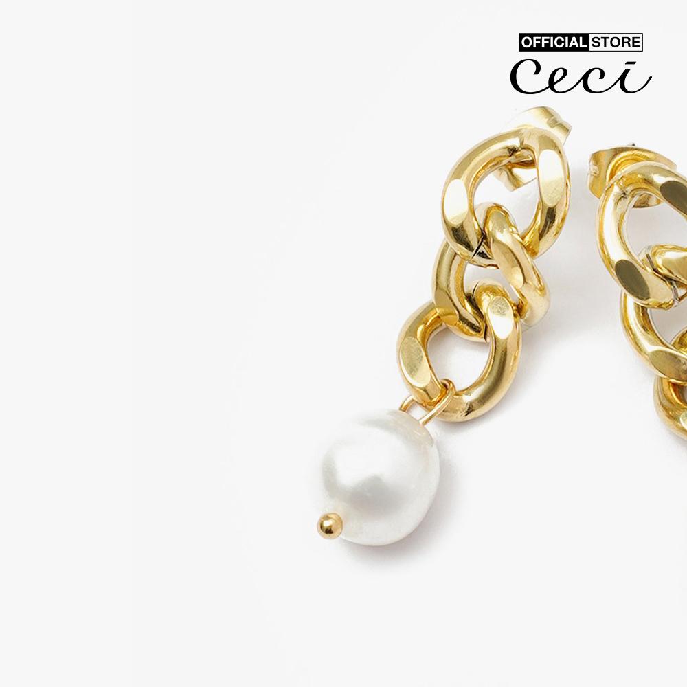 CECI - Khuyên tai nữ mắc xích phối ngọc trai sang trọng CC1-02000133