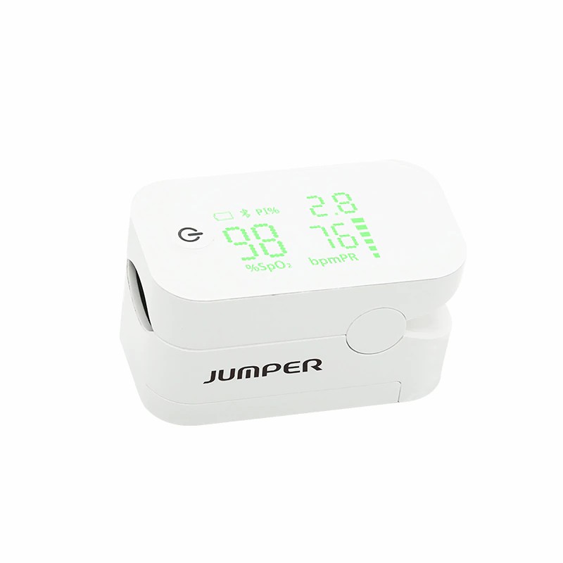 Máy đo nồng độ oxy máu SpO2, PR, PI Jumper JPD-500G (FDA Hoa Kỳ + xuất USA), Kết nối Bluetooth APP mobile, màn hình LED - Phiên bản màu Trắng