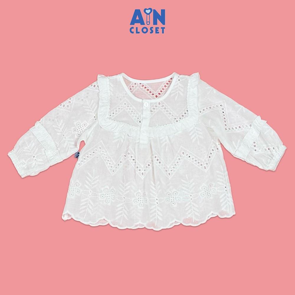 Áo Sơ mi Trắng Dài tay bé gái họa tiết Lá Thêu Cotton boi. - AICDBG7ZBCUQ - AIN Closet