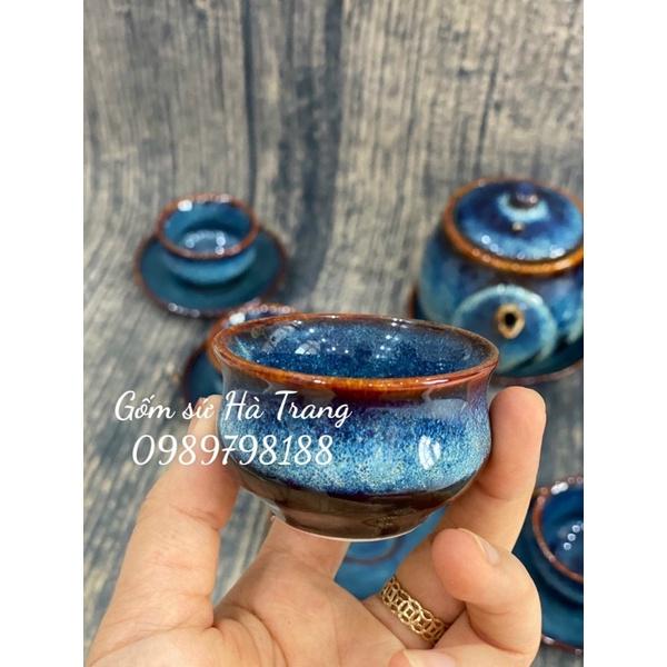 Bộ ấm chén quai ngang kiểu Nhật gốm sứ Bát Tràng cao cấp men hoả biến thiên thanh dung tích 420ml