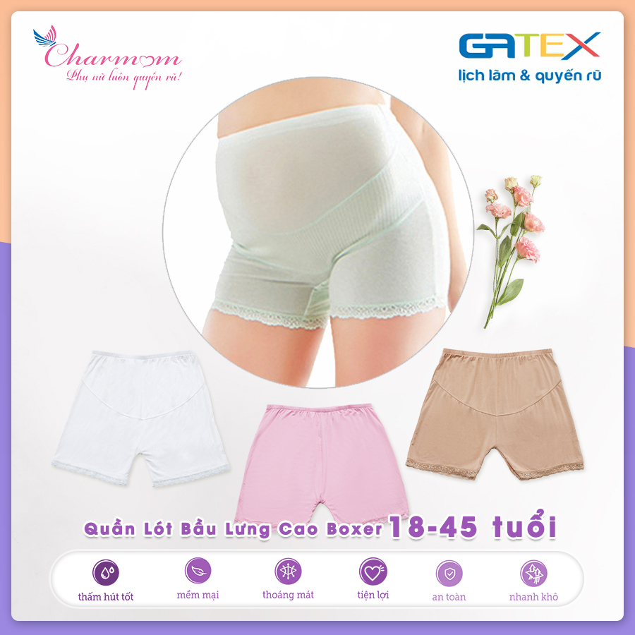 [Đồ lót cho mẹ bầu] Áo Ngực Bầu Và Quần Lót Bầu Lưng Cao Boxer GATEX Cotton Cao Cấp Charm Mum