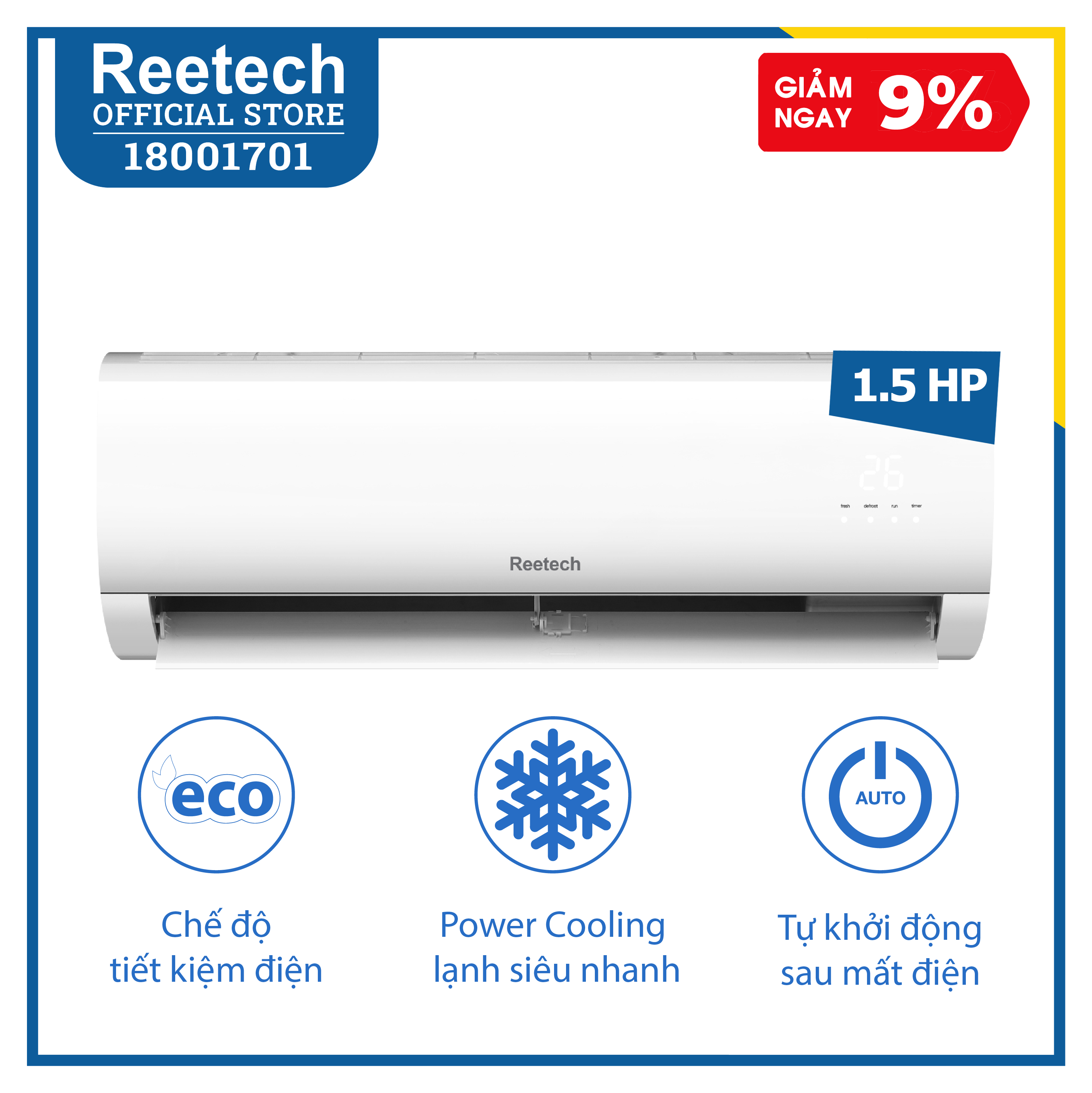 Máy lạnh Reetech 1,5 HP RT12-BK-BT/RC12-BK-BT - Hàng chính hãng