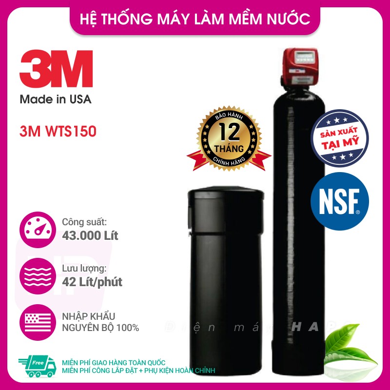 Máy Làm Mềm Nước 3M WTS150 Cho Biệt Thự, Villa, Nhà Phố... 3MWTS150 Chuyên Xử Lý Nước Cứng Nhập Khẩu Mỹ - Hàng Chính Hãng 3M