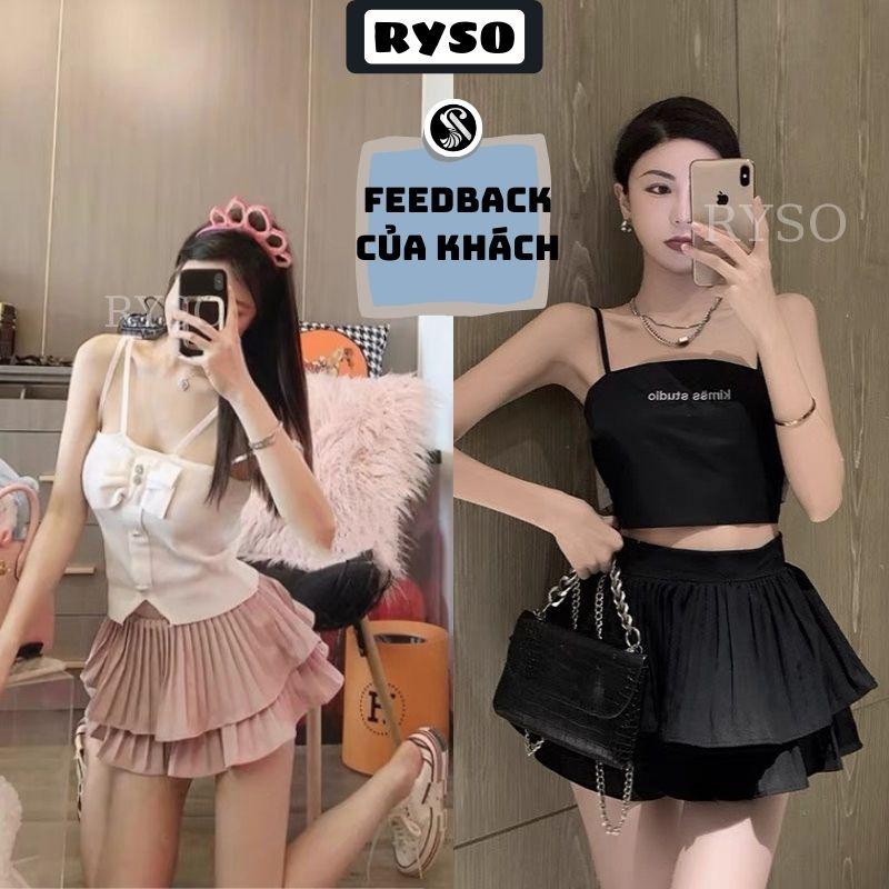 Chân Váy Tầng Xếp Ly Xòe Dáng Ngắn 2 Tầng Lưng Cạp Cao hách dáng