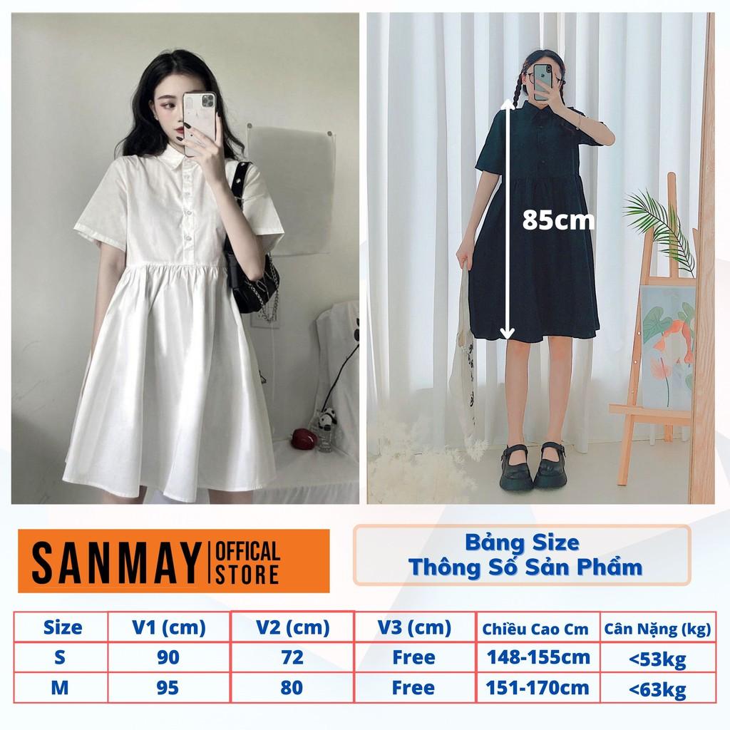 Váy Babydoll Trắng Tay Ngắn Dáng Xòe SANMAY Đầm Đi Dự Tiệc Cưới,Đi Chơi,Form Rộng Cổ Sơ Mi Ulzzang Hàn Quốc VD044