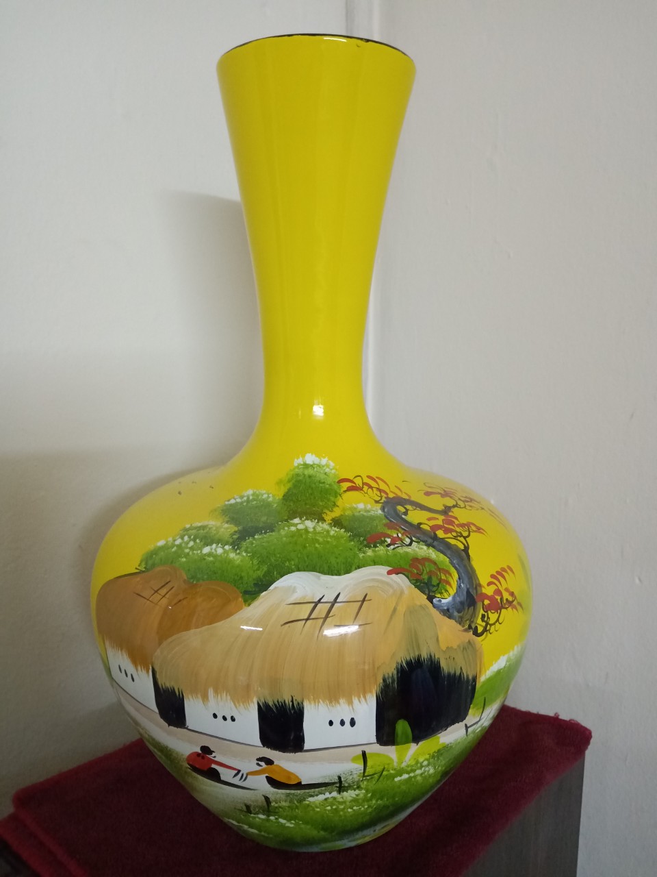 Bình tỏi cắm hoa trang trí vẽ phong cảnh Bát Tràng