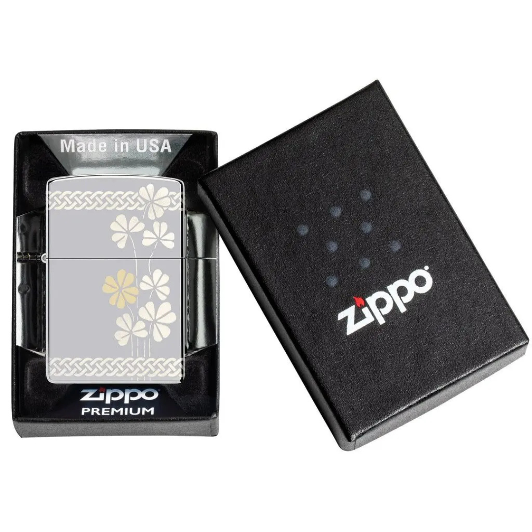 Bật Lửa Zippo Chính Hãng Clover Design - Họa Tiết Cỏ 4 Lá May Mắn, Laser 360°, Bảo Hành Trọn Đời