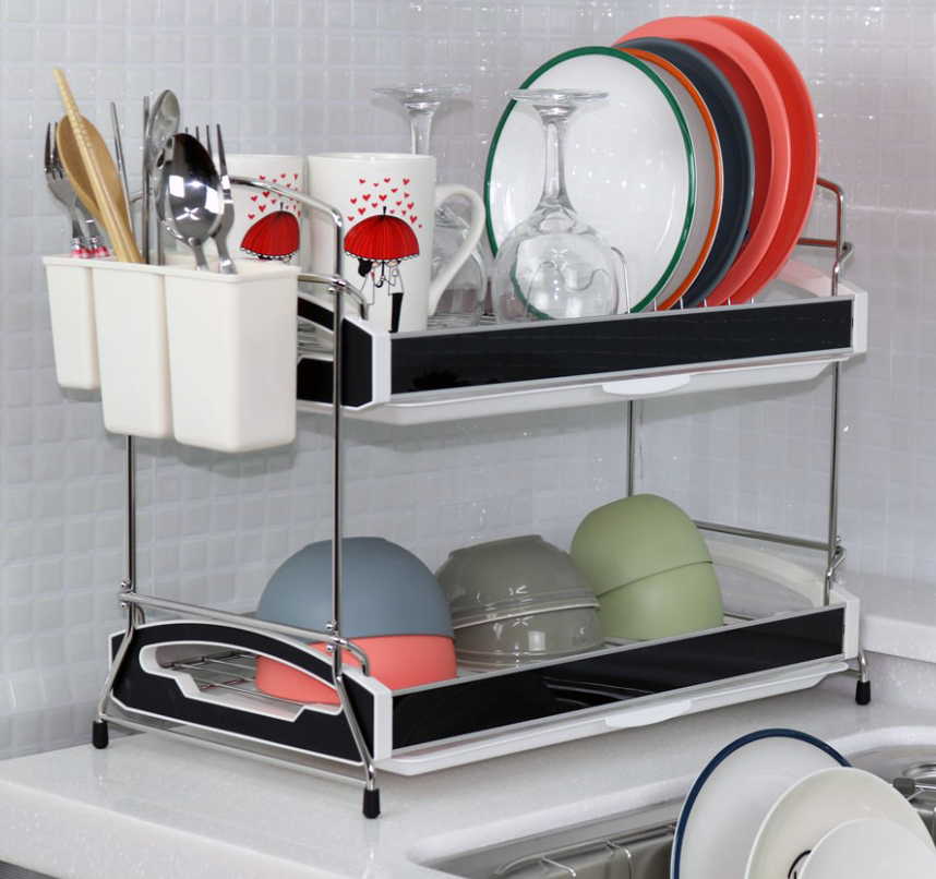 Dual 2 tầng Kệ chén, kệ bát đũa đĩa Inox 304