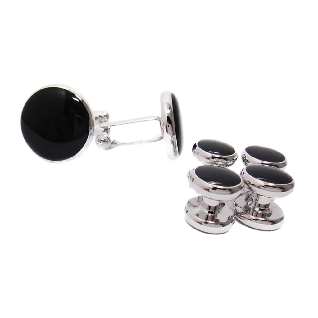 6 Pcs Men Fashion Formal Costume Shirt Black Round Cufflinks And Studs Set