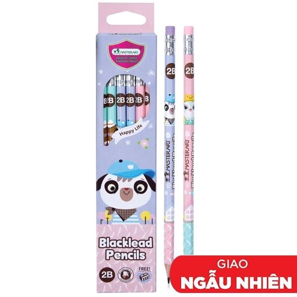 Hộp 12 Bút Chì Gỗ 2B Blacklead Pencil + Chuốt Chì - Masterart Happy Life (Mẫu Màu Giao Ngẫu Nhiên)