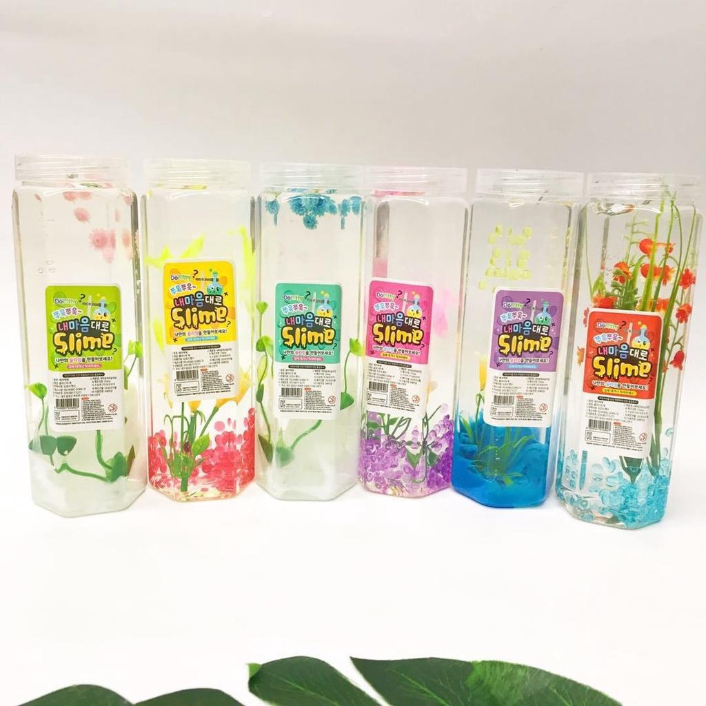 Slime charm hoa lá cây cảnh hộp trụ lớn 420gr 9 màu cực đẹp Đồ chơi hũ slam chất nhờn ma quái squishy