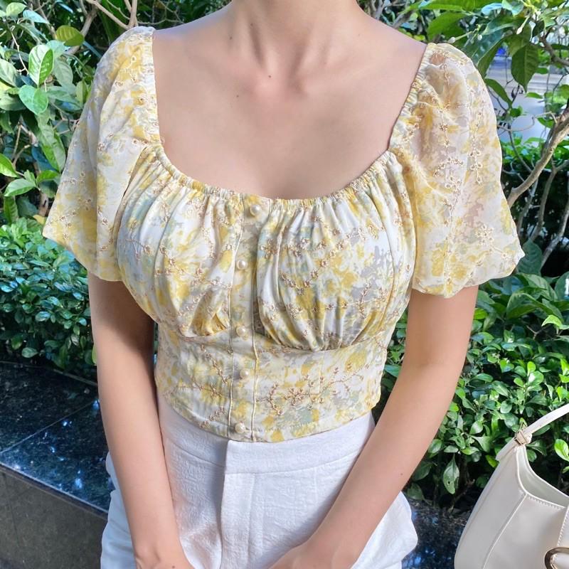 áo croptop nhún ngực tay phồng - AUDREY STUDIO