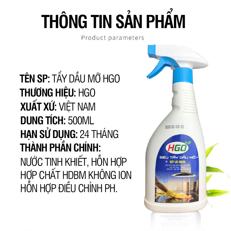 Tẩy dầu mỡ nhà bếp HGO làm sạch máy hút mùi, mặt bếp, tường gạch ốp, chậu rửa bát an toàn, tiện lợi, hiệu quả 500ml